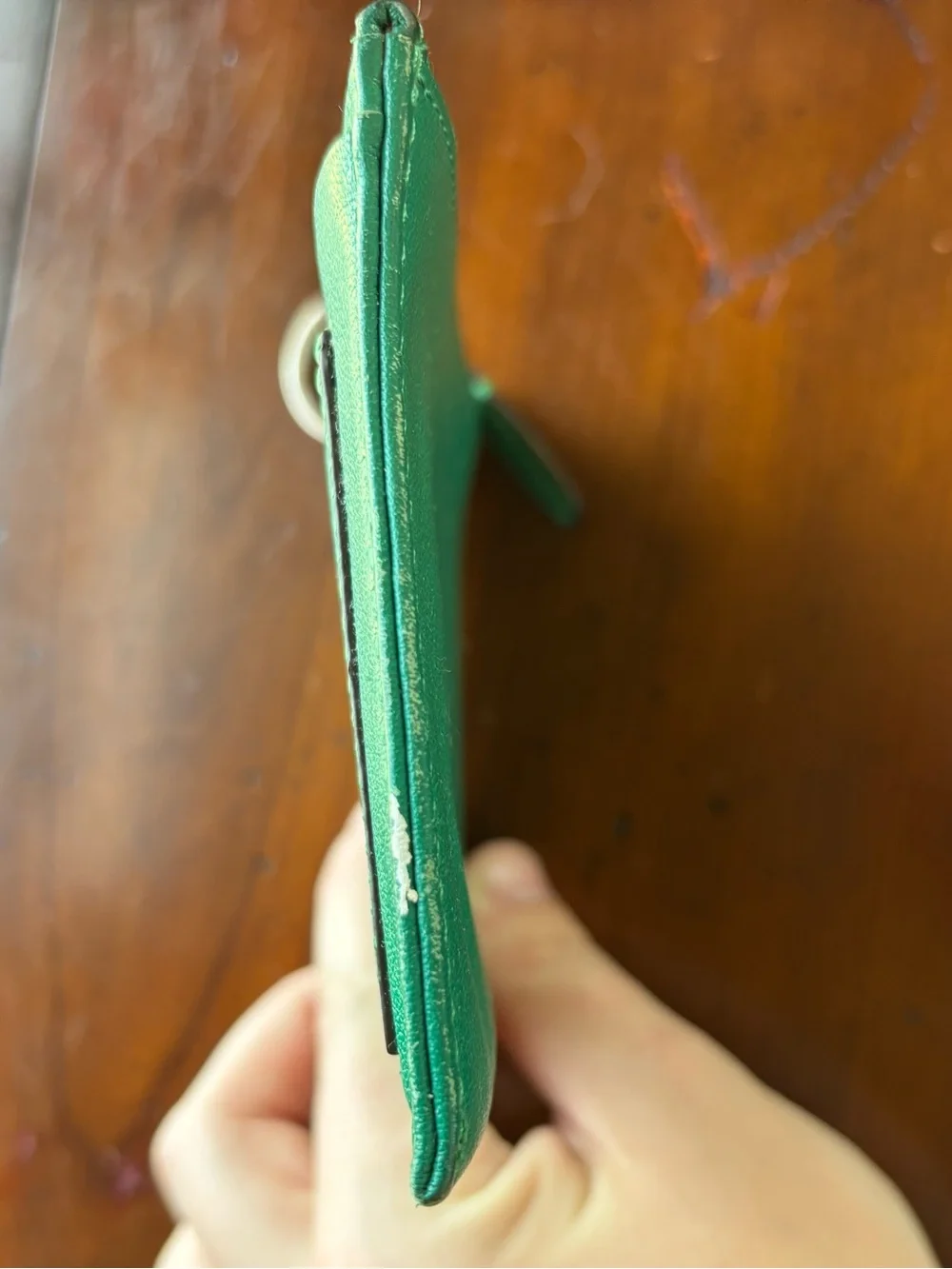Coach Emerald Green Leather Zip Card Pouch with Keyring